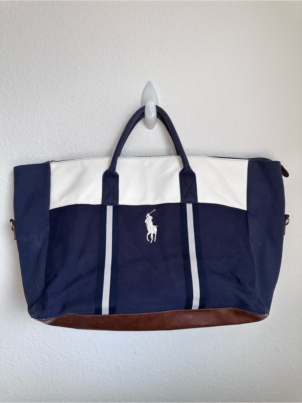 Polo Ralph Lauren Duffle Gym Carry On Weekender Travel Bag Navy Blue - Picture 1 of 14